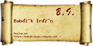 Babák Irén névjegykártya